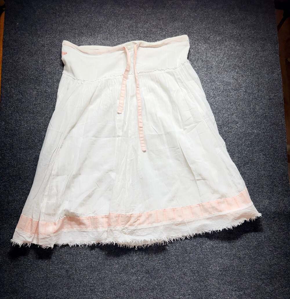 Roxy White Cotton Skirt with Pink Trim and Embroidered Heart